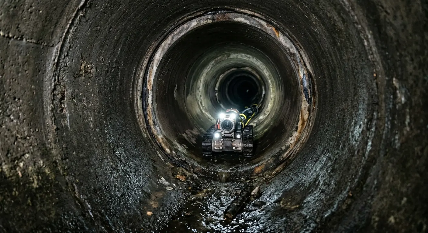 Robotic sewer camera inspecting pipe interior for Sewer Line Cleaning in Georgetown
